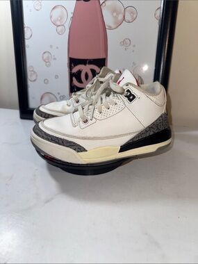 Nike Air Jordan 3 White Black Grey Elephant Print Retro Sneakers - Youth Size 1